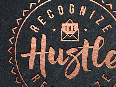 Hustle Badges // Recognize :: Celebrate :: Lead badge bronze envelope foil gold hustle logo note seal silver stamp