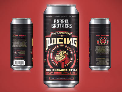 Barrel Brothers // State-Sponsored Juicing Hazy IPA beer beer branding branding brewery can craft beer hops ipa label packaging propaganda russia