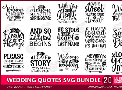 wedding quotes svg bundle branding graphic design logo wedding dxf quote