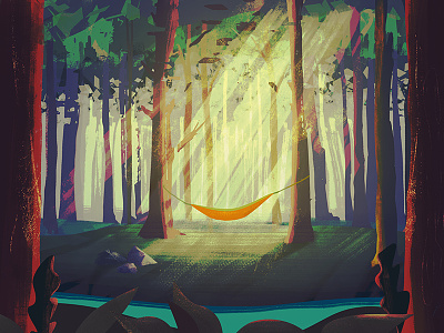 hammock camping colorful drawing forest hammock illustration lush nature outdoors painting photoshop trees