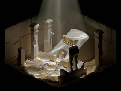 Aban 3d 3d illustration cave environment journey lightning pillar ruin sand tomb