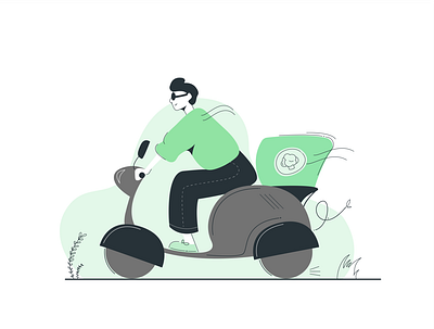 Delivery on the way! 2d app delivery design food graphic design green illustration scooter vector