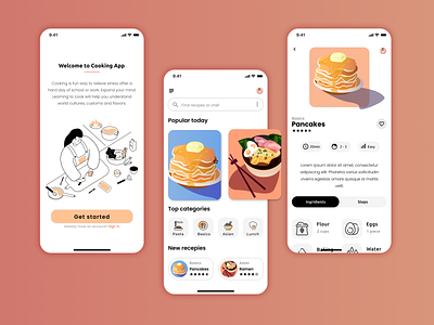 Recipe app 2d app cooking design food graphic design illustration pancakes peach ramen vector