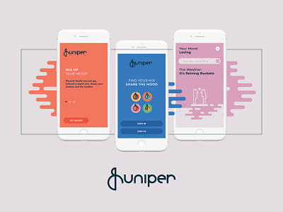 Juniper app berry brand brand identity colourful gin icon juniper logotype retro round ui ux