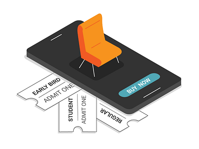 PyData Delhi Tickets Illustration chair isometric mobile phone tickets