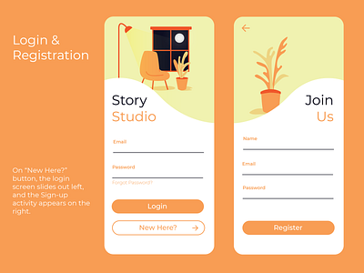 Story Studio's Login & Registration UX/UI illustraion login register registration ui ux