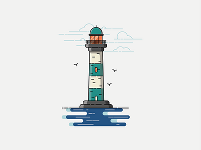 Lighthouse adobe ai art birds blue clean creative design flat illustration illustrator ocean orange overlooking sea simple vector vectorart