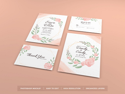 Wedding Invitation Mockup Vol 5 (Freebie) beautiful card decoration elegant feminine floral flower free freebie greeting invitation leaves mockup paper rsvp scene stationery template text wedding