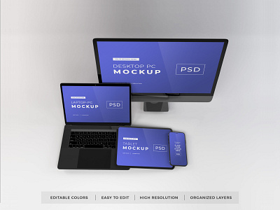 Download Responsive Devices Mockup Vol 8 computer desktop device electronic gadget imac ipad iphone laptop macbook mobile mockup pc phone realistic screen smartphone tablet technology template