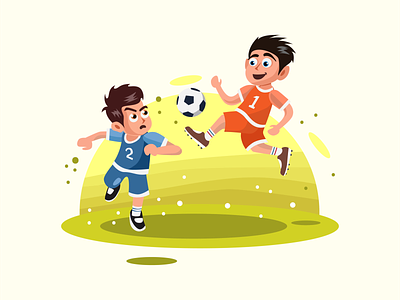 Two Kids Playing Soccer Vector Illustration character design element flat illustration soccer sport ui ux vector web