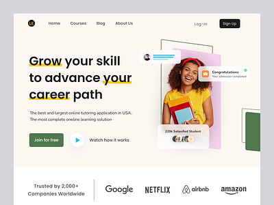 E-learning landing page agency branding design e learn e learn website elearn elearn landing page graphic design header homepage landing page online class online course online education ui ux web website