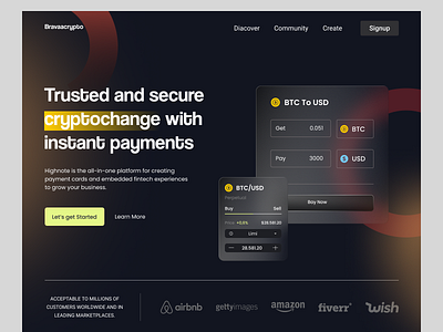 Crypto Exchange Landing page agency bitcoin blockchain coin crypto crypto art crypto currency crypto wallet crypto website cryptocurrency design ethereum finance nft token ui ux web webdesign website