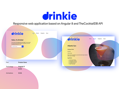 Drinkie - beverage catalog angular animation api app design drinks icon lettering minimal typography ui ux vector web