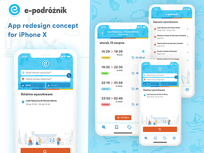 Redesign e-podróżnik.pl for iPhone X App app design branding illustration iphone x mobile redesign concept redesigned transport travel ui ux