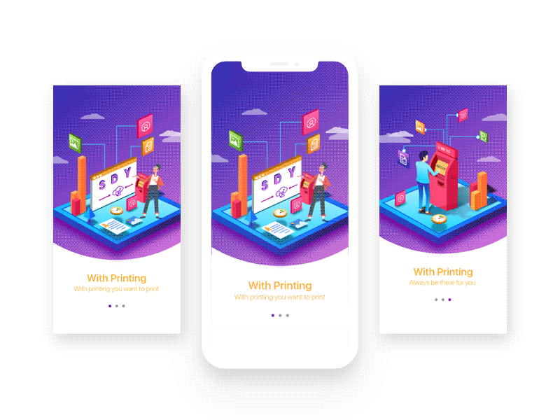 guide pages 2.5d animation character data financial fund gif interface iphonex on boarding onboarding slide