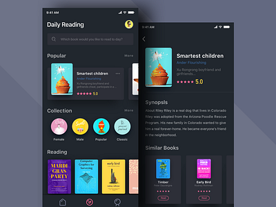 Read app design black，iphonex bookshelf card hot iphonex like popular read share