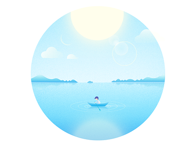 Colour illustrations 1 blue boat boy circle cloud color illustration lake moutain peace sun sunshine water