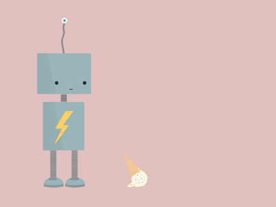 Sad bot! flat ice cream illustration lightning robot vector