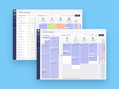 Dashboard assign availability calendar capacity cards view dashboard day decision enterprise app estimate filter list view projects schedule tasks team ui widget workload