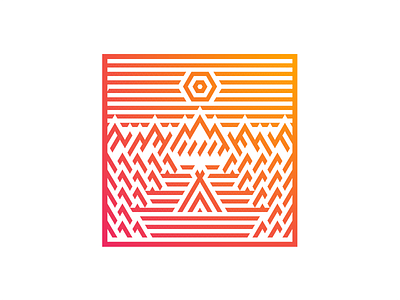 Illustration brand identity cabin concept ethnic forest geometric gradient graphic grid hostel illustration mountain orange russian sun tent trees triangular