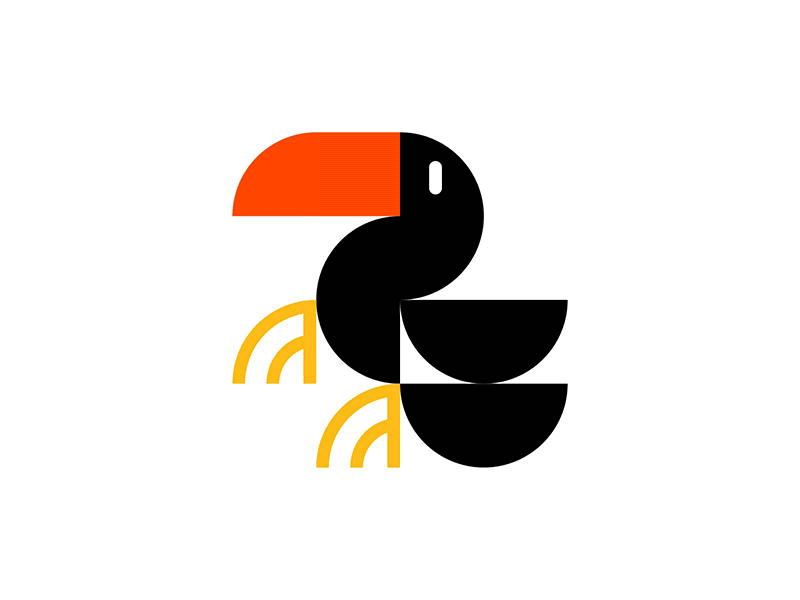 Toucan 2d animation bird branding design flat geometric gif graphic grid icon illustration logo logotype mark minimalistic negative space symbol toucan vector