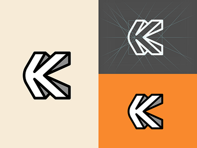 K 2d 3d design flat grid guides icon k letter letterform logo logotype mark minimal minimalistic monogram negative space sing symbol vector