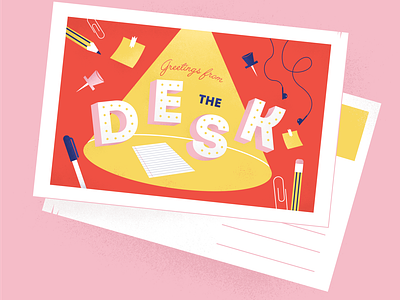 Postcards from Home: Desk covid19 desk graphicdesign greetings card home illustration illustration digital pencil post it postcard quarantine stationery travel typography