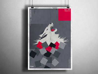 Okami - Minimalist poster design composition design graphic gray japanese minimalist mosaic okami poster print red wolf