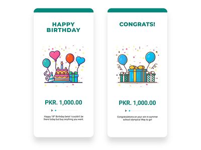 Payment giveaway interaction screens birthday and gift