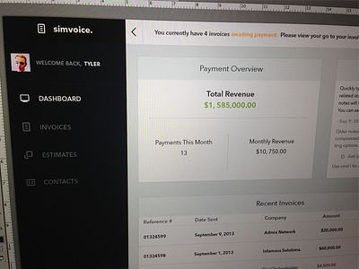 Dashboard clean icons interace invoice invoicing minimal modernbits tool ui ux web
