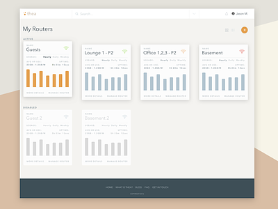Thea - Router Management cards dashboard graph material minimal router ui ux web