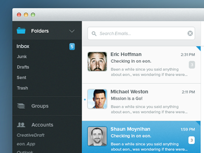 eon. app interface mac mail os x ui ux