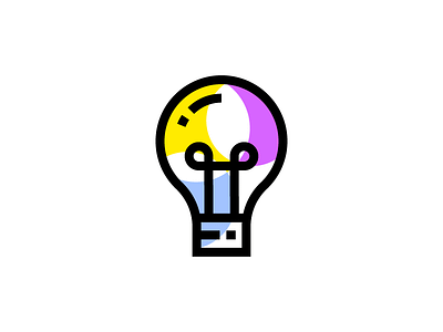 Lightbulb blue colorful light outline purple stroke yellow