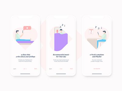 Mood Diary - Onboarding pages app illustration ui