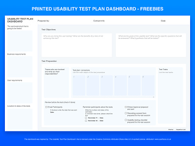 Printed Usability Test Plan Dashboard download freebie freebies pdf sketchapp usability usability testing user experience ux ux research © maya el murr