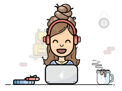 It's Me :D designer hot chocolate illustration laptop marshmallows me music note scouts bag woman workspace © maya el murr