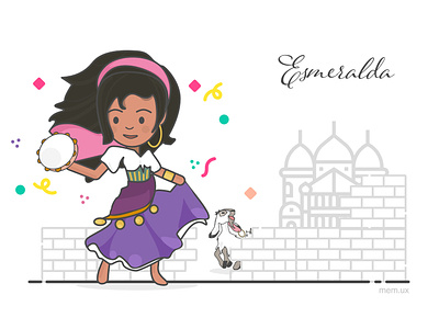 Esmeralda: The Hunchback of Notre Dame confetti disney disney character disney princess esmeralda illustration the hunchback of notre dame vector © maya el murr