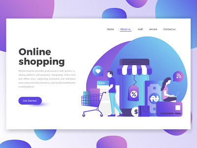 Online shopping web bule design gradient icon icon purple shopping ui web