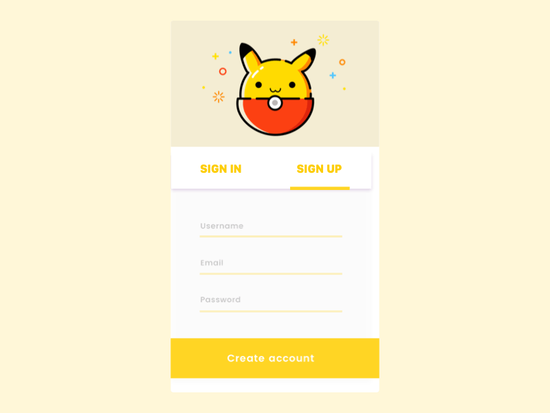 Pikachu app login app cartoon design dynamic effect login mbe style principle sketch ui ux