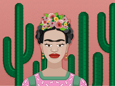 Frida Kahlo cactus flowers frida kahlo illustration illustrator vector