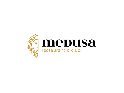 Medusa logo darencurtis design gold icon line logo medusa restaurant strong symbol typography