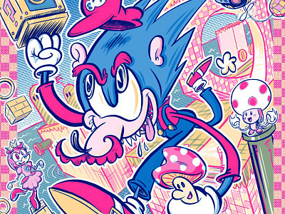 Super Sonic Bros Print cartoons pop culture screen print video games