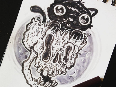 Cat in Skull Ink Sketch