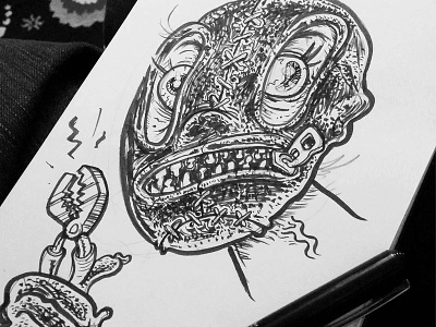 Gimp Mask Face Person - Ink Drawing brushpen drawing gimp illustration inkdrawing inktober leather masks paper pen and ink texture veiny