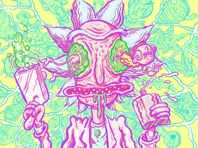 Get Down with the Rickness - Rick and Morty Print 420 adult swim art c 137 cartoon cartoon network illsutration neon rick and morty sci fi trippy twisted
