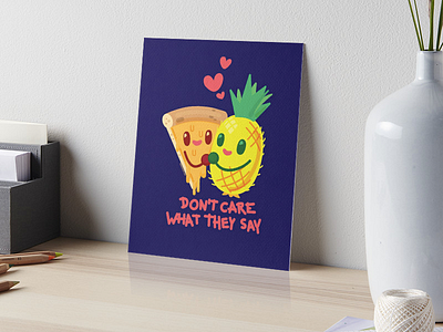 Forbidden Love cartoon illustration pineapple pizza vecotr illsutration