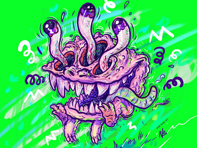 Noodley Eyes Monsta creatures gnarly happy illustration monsters neon pink teeth zine