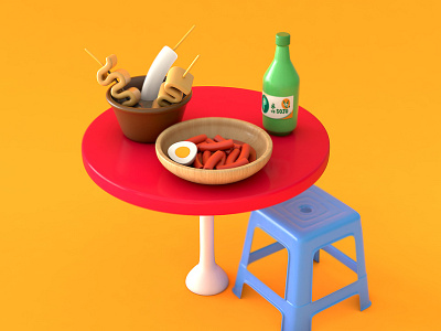 Snack(Feat. soju) 3d c4d fish cake korean traditional food red snack tteokbokki