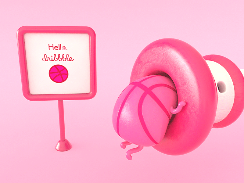 Hello Dribbble! 3d c4d cute debut debutshot dribbble first shot hara hello pink