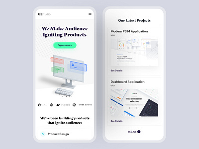 Ozstudio : Mobile Responsive agency landing page branding design inspiration illustration minimal mobile responsive mobile ui ui user interface ux vector web